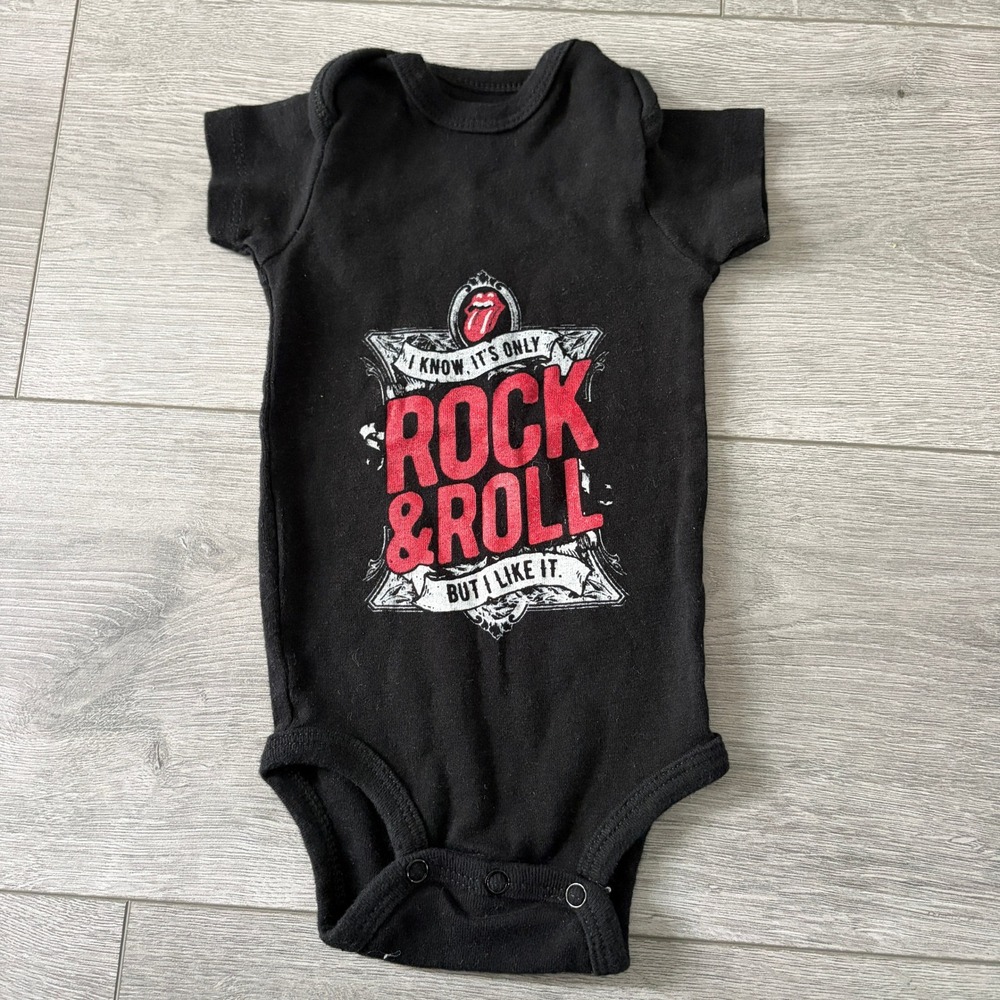 Rolling Stones Rock & Roll Graphic Bodysuit 6 Months Black Band Tee Infant Baby